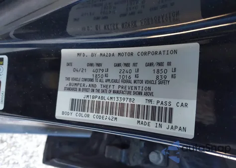 2021 Mazda Mazda3 Select из США, поврежденный, VIN JM1BPABL4M1339782